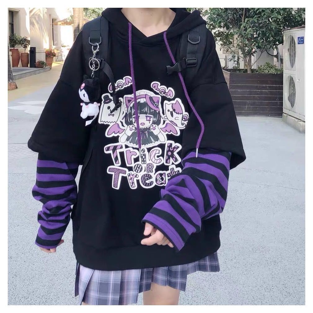 90s Anime Kawaii Hoodis Streetwear Harajuku Zip Up Hoodies Women Punk Goth Long Sleeve Printed Sweatshirt Oversized Black Hoodie alx