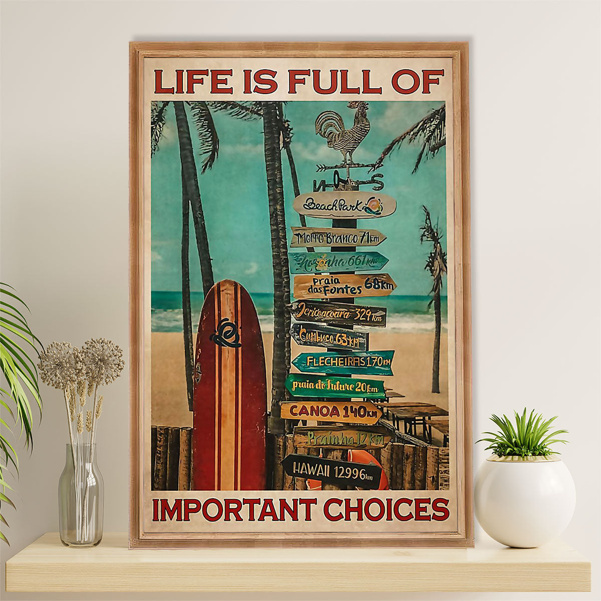 Water Surfing Canvas Wall Art Prints | Life Is Full Of Important Choices | Home Décor Gift For Beach Surfer