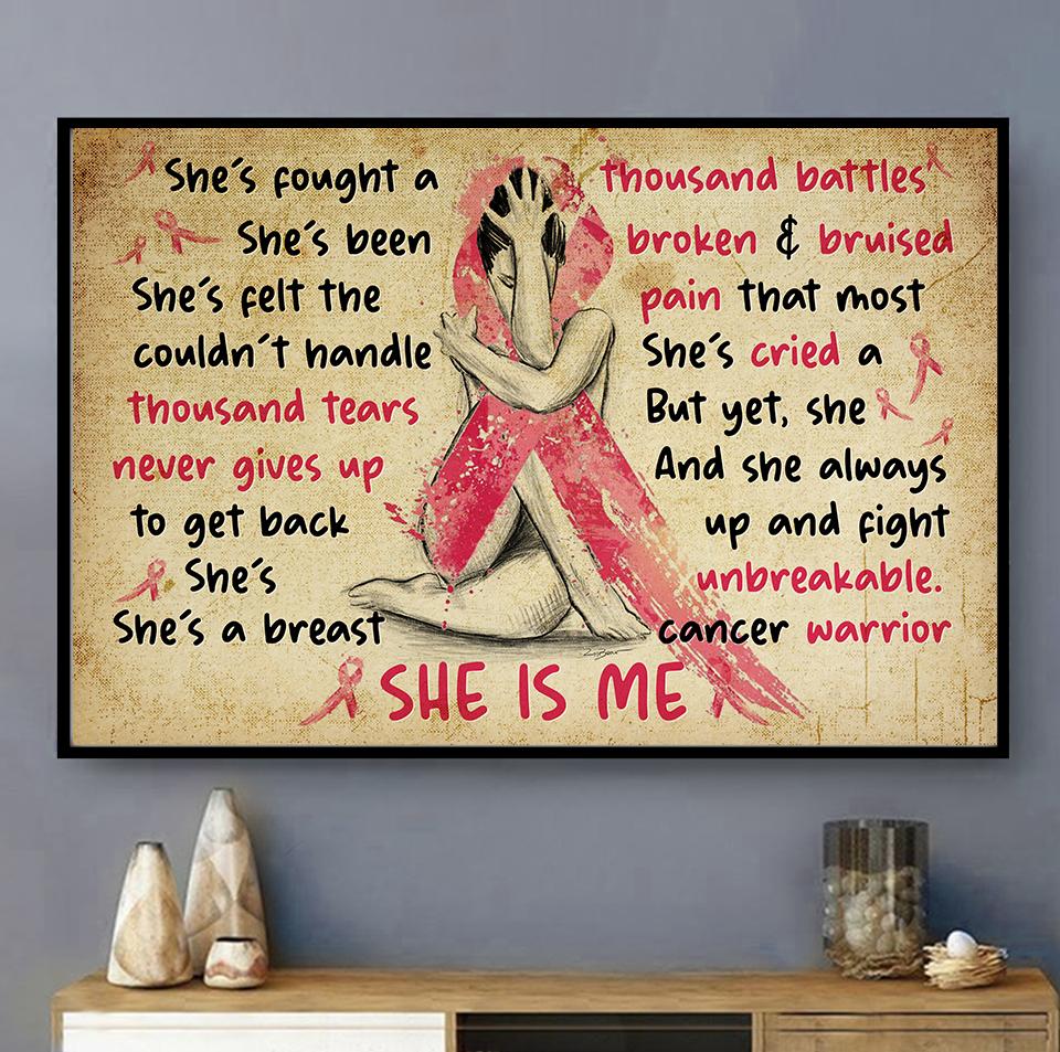 Breast Cancer Warrior Stronger – Horizontal Poster Canvas – OwlsMatrix