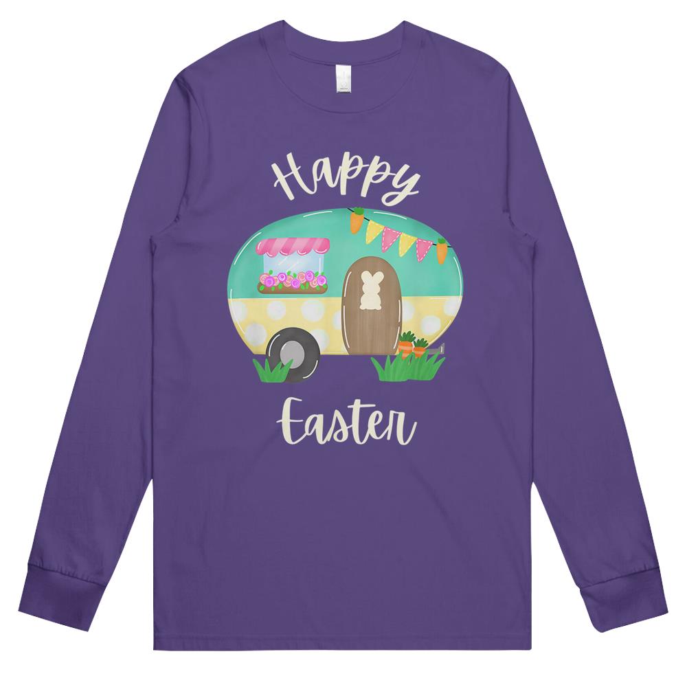 Camping Happy Easter Retro Camper Bunny Long Sleeve T Shirts