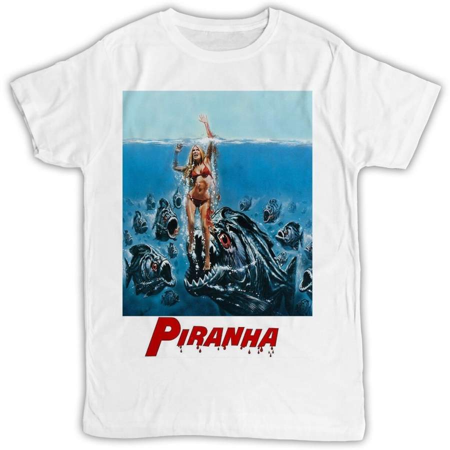 Piranha Jaws Movie Poster Ideal Birthday Present Short Sleeve T Shirt Mens Short Sleeves Bottoming T Shirt Casual Tee Shirt Fashion Tops Clothing