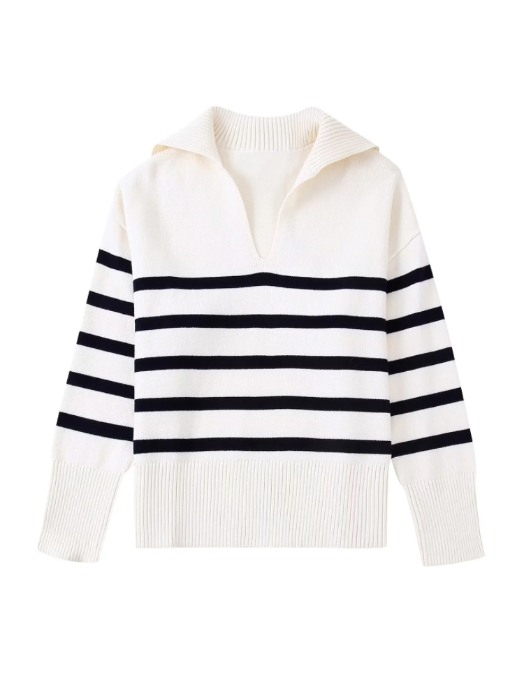 Women Sailor Collar Striped Knitted Sweater Hot Sale Female Long Sleeve Pullover Loose Tops LUJIA ALAN SW1700 alx