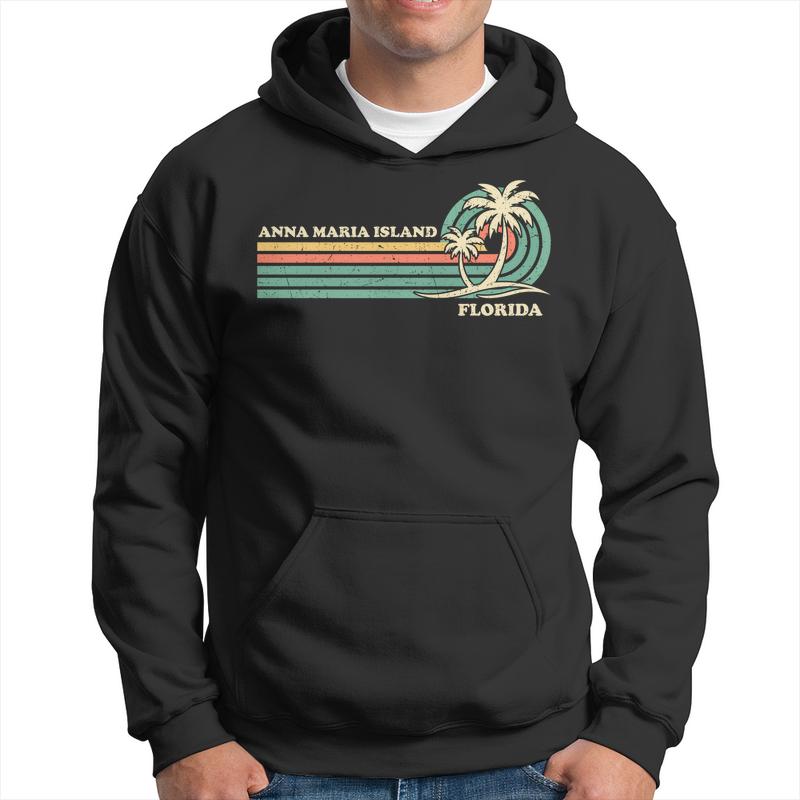 Vintage Retro Summer Vacation Florida Anna Maria Island Men Hoodie Graphic Print Hooded Sweatshirt