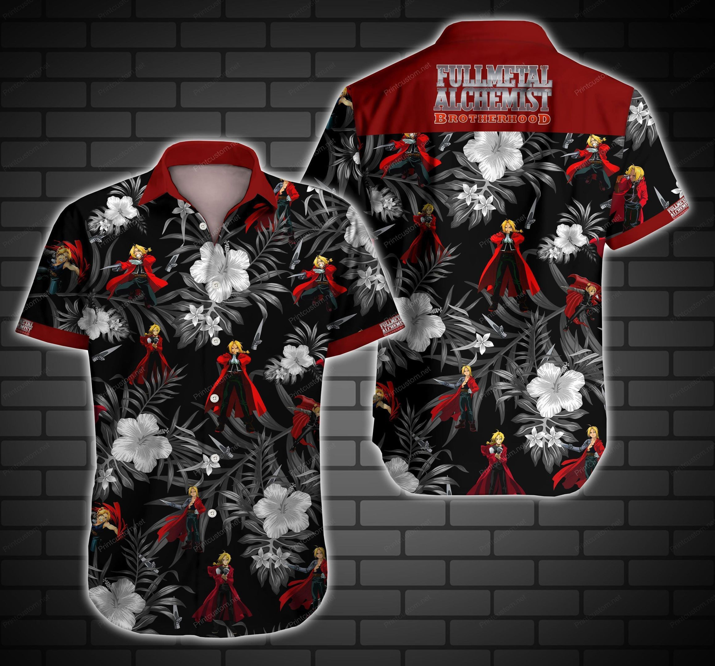 Tlmus Fullmetal Alchemist Brotherhood Hawaii Graphic Print Short Sleeve Hawaii Casual Shirt Ha95795