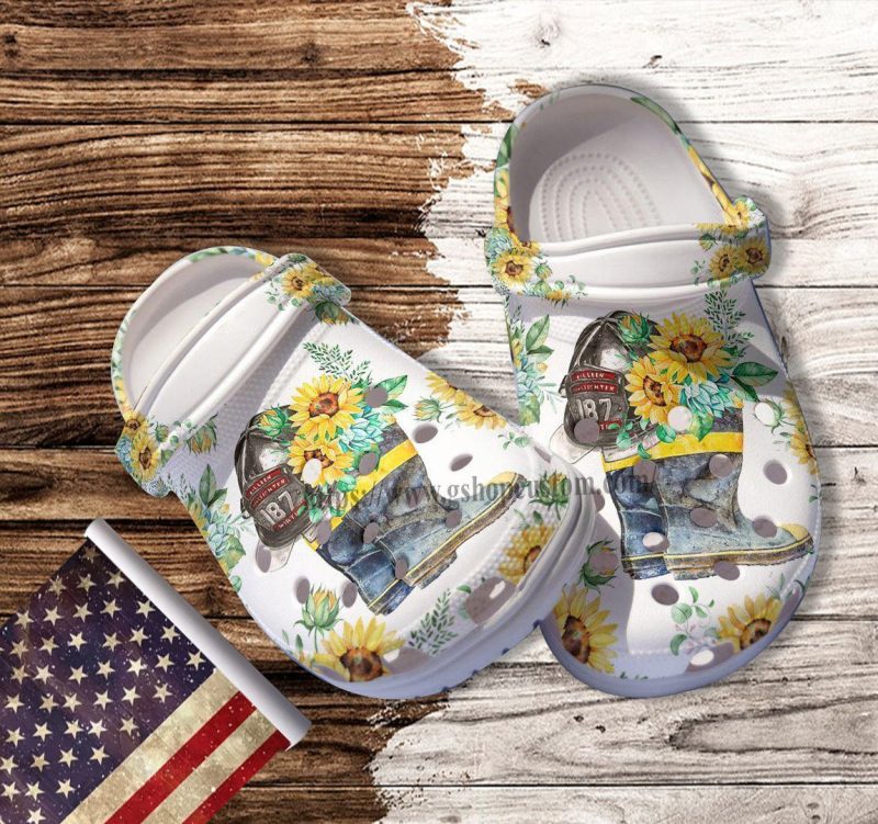 Sunflower Boot Firefighter Wife Croc Shoes Gift Mother Day 2022- Girl Love Firefighter Shoes Croc Clogs Gift Grandma