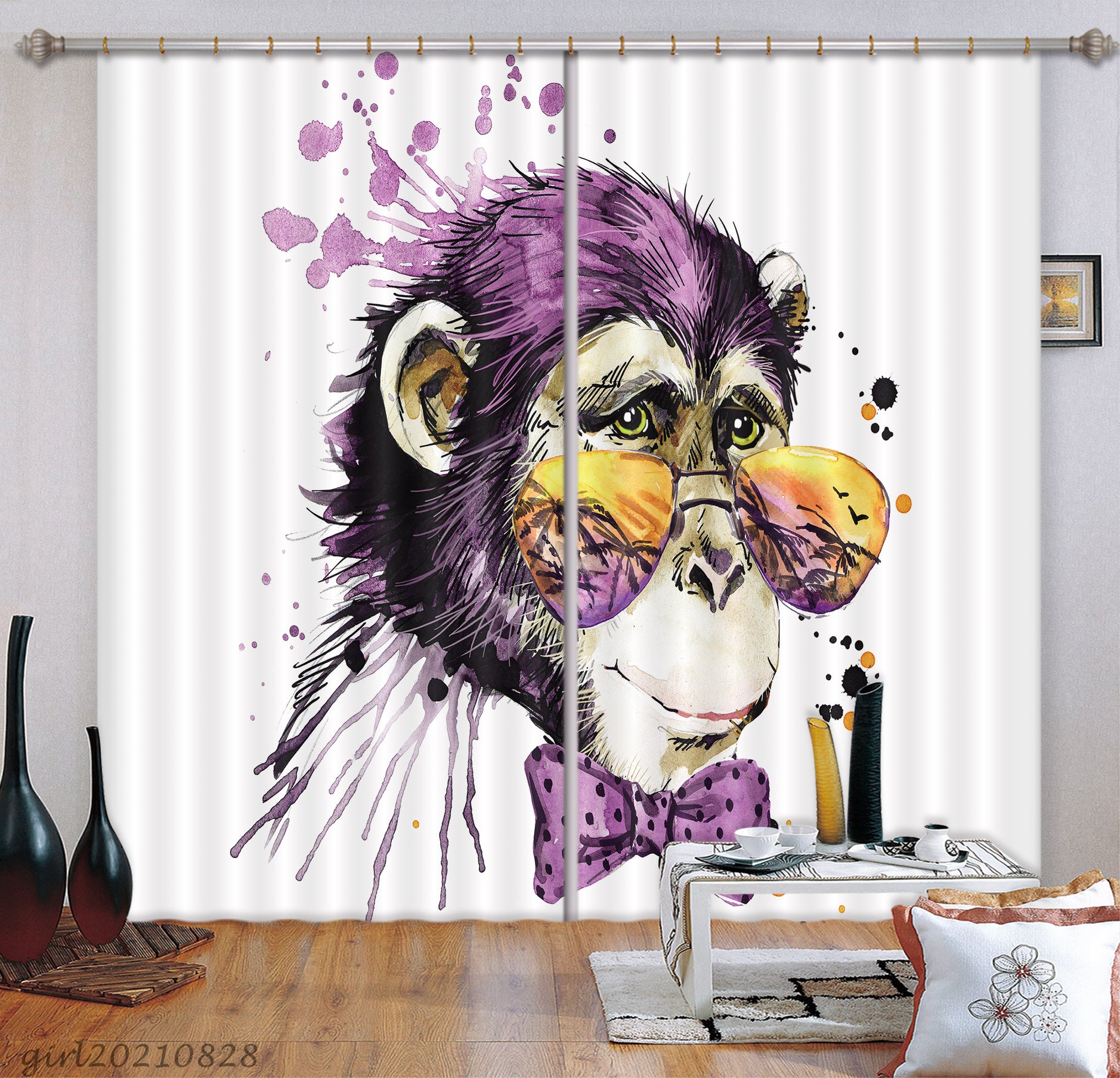 3D Doodle Animal Orangutan Curtains And Drapes Lqh 117