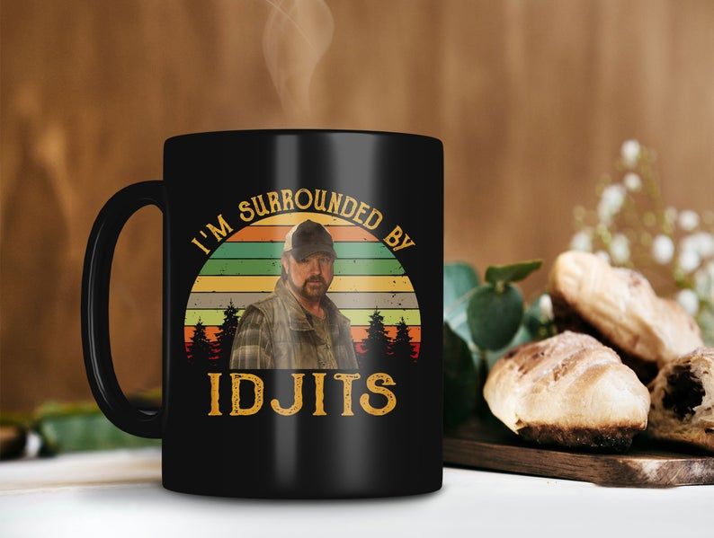 Black Mug Retro Vintage Mug I Am Surrounded By Idjits Bobby Singer Mug Supernatural Mug Bobby Singer Mug Premium Sublime Ceramic Coffee Mug H99