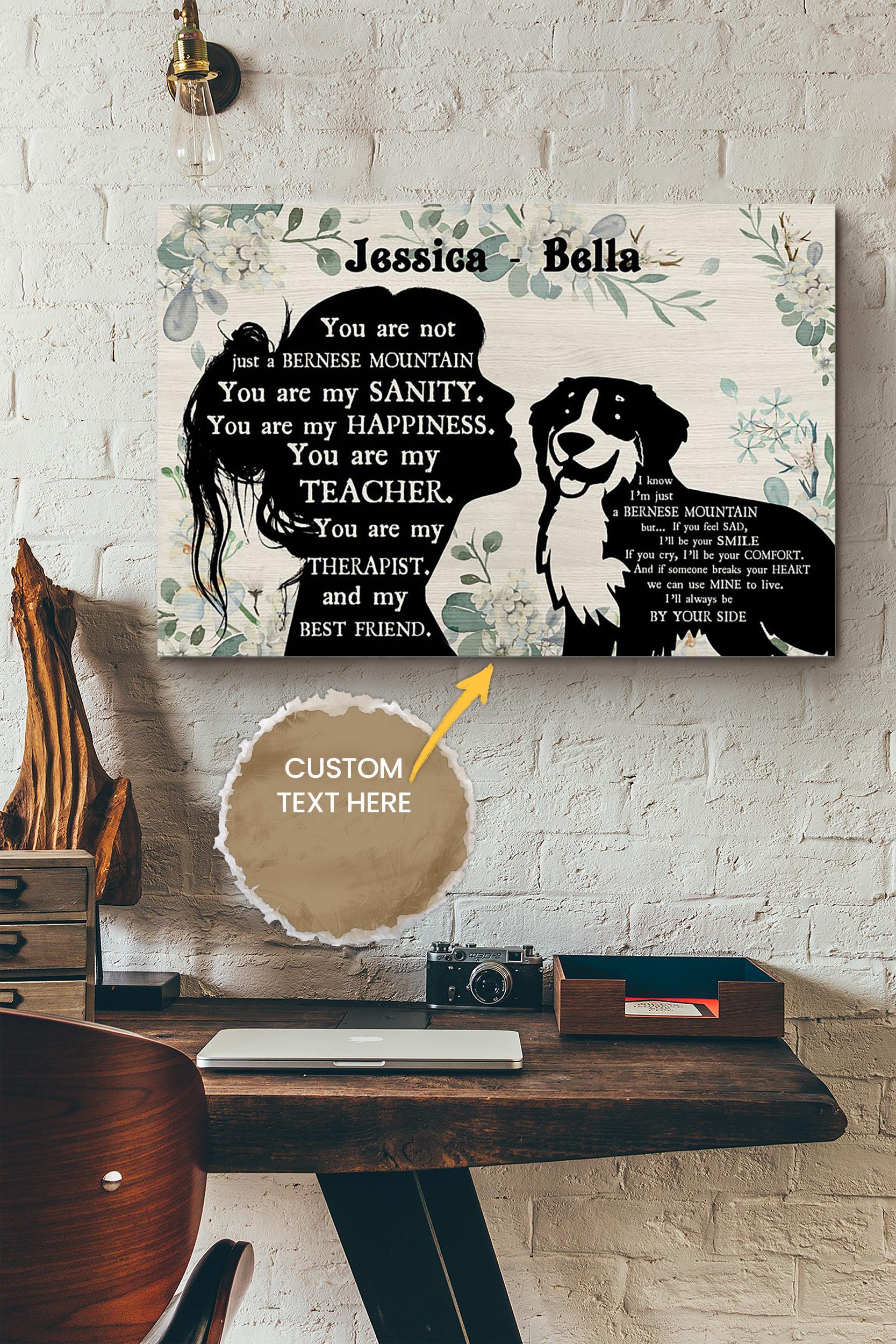 Bernese Mountain Girl Therapist Best Friend Personalized Poster – Animal Wall Art – Gift For Dog Lover Dog Foster Puppy Fan Wrapped Canvas