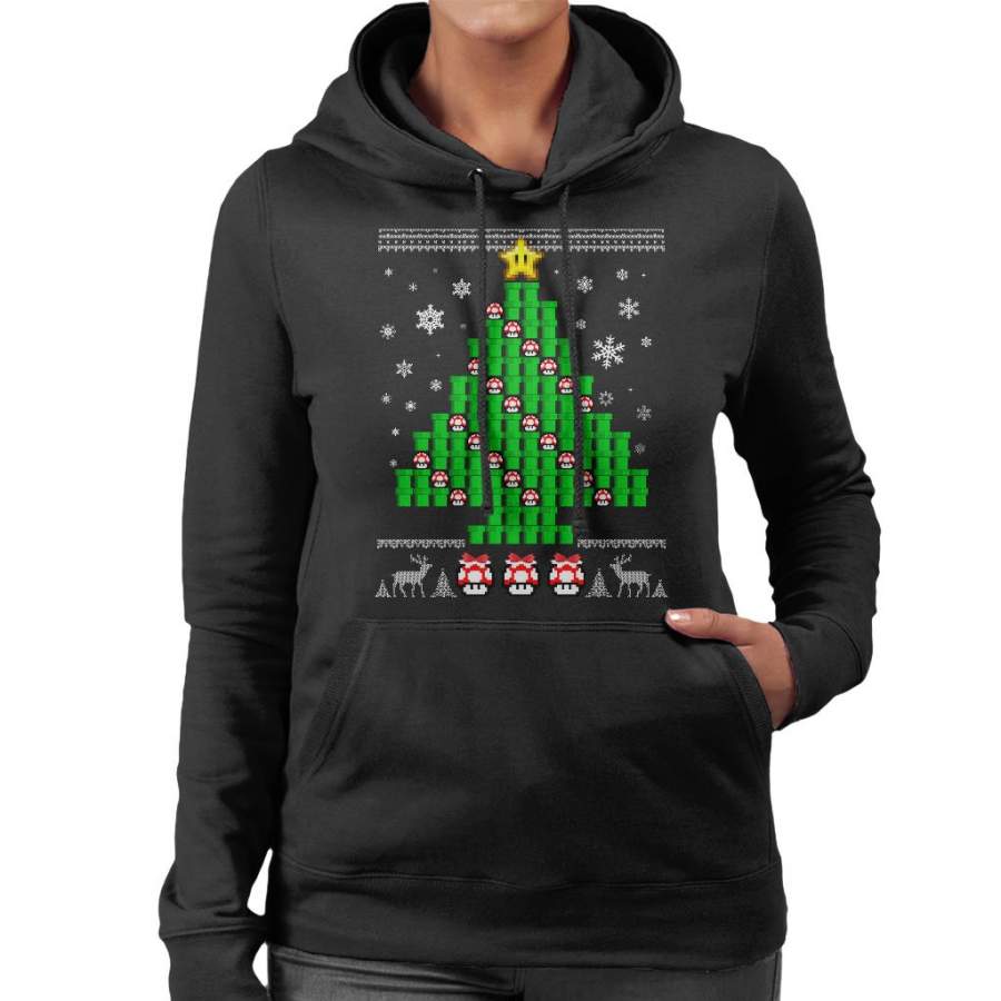 Super Mario Mushroom Christmas Tree Women’s Hooded Sweatshirt