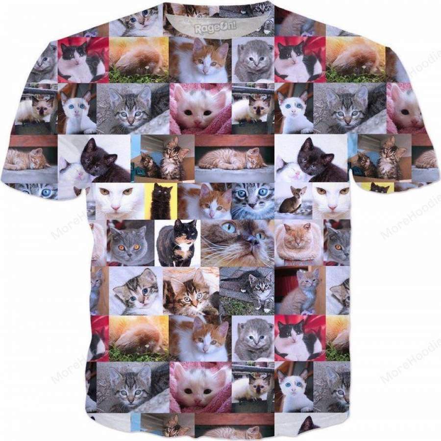 Rageon Basic Cats & Kittens Collage T-shirt All Over Print For Unisex