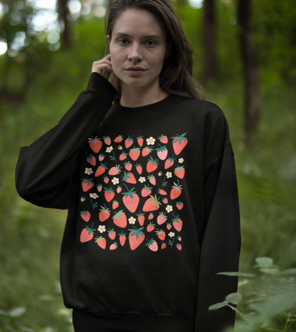 Strawberry Sweatshirt | Strawberry Clothes | Strawberry Top Garden Sweatshirt | Botanical Sweatshirt