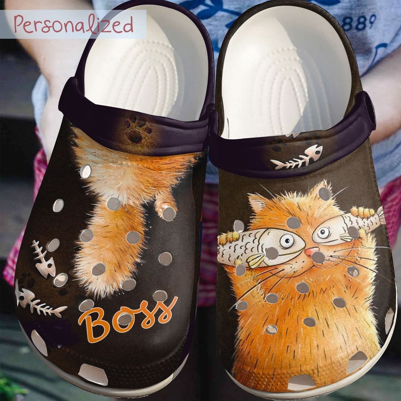 Cat Personalize Clog, Custom Name, Text, Fashion Style For Women, Men, Kid, Print 3D Whitesole Personalized The Boss