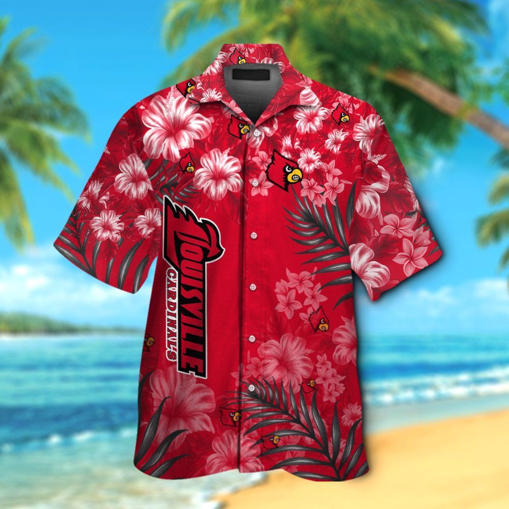 NCCA Louisville Cardinals Red Flowers Trendy Hawaiian Shirt Aloha Shirt