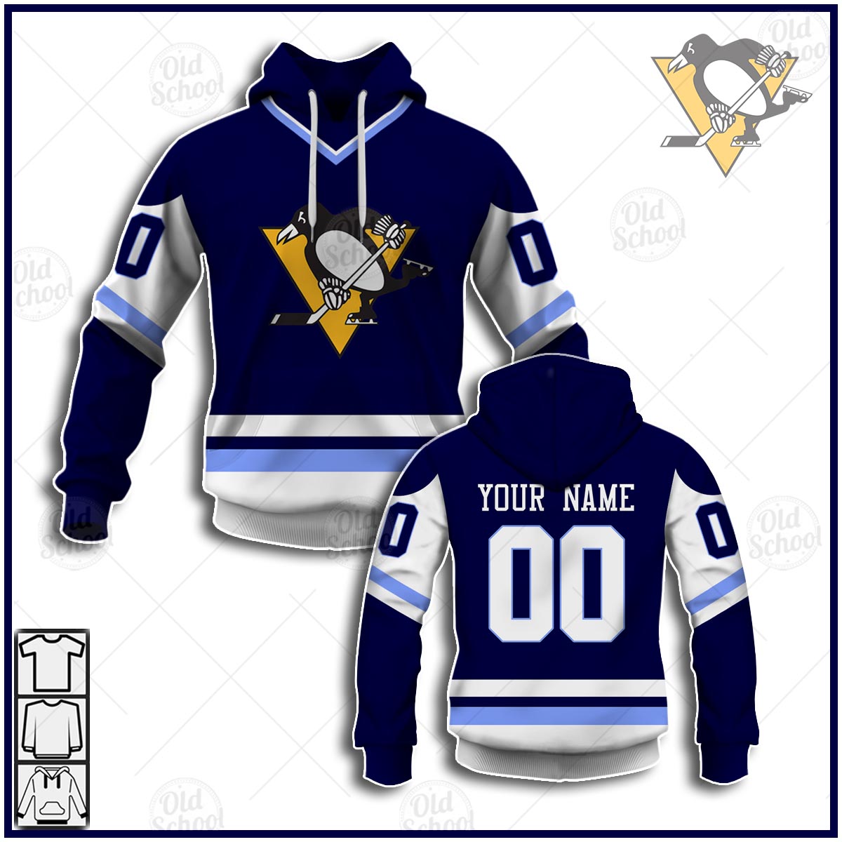 Pittsburgh Penguins Custom Name Number Vintage Navy Blue Jersey Pullover Hoodie