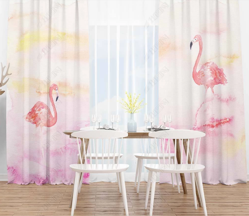 3D Watercolor Animal Flamingo Curtains And Drapes Lqh 53