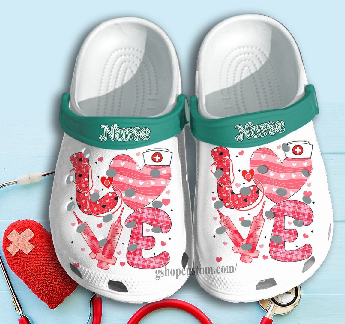 Love Heart In Nurse Shoes Clogs Crocss Gift For Female Friends For Men Women Kids