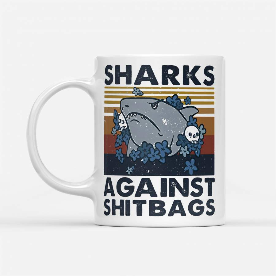 Skull Sharks Against Shitbags Vintage Retro – White Mug