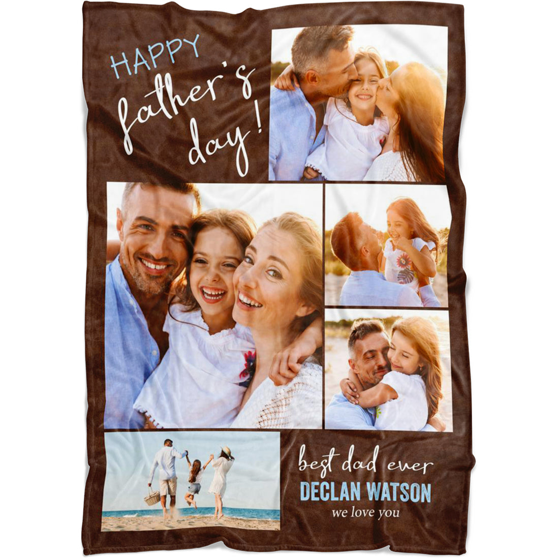 Personalized 5 Images Collage Blanket – Best Dad Ever Customized from Your Photos, Name & Message