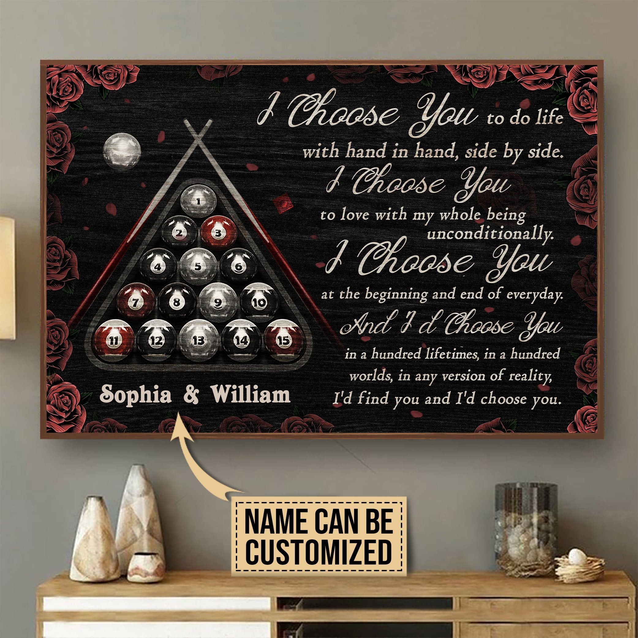 Aeticon Gifts Personalized Billiard Rose I Choose You Canvas Mom Dad Gift Home Decor