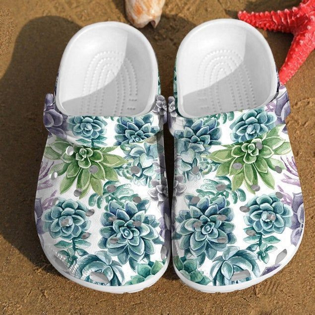 Succulent Watercolor Pattern Succulent Clog Rubber clog Shoes Comfy Footwear