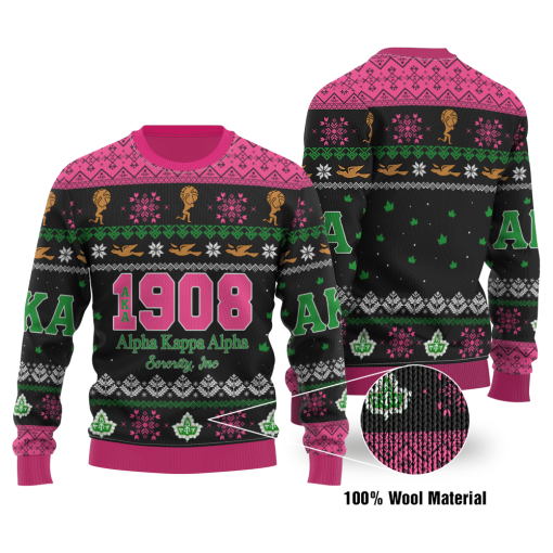 Aka 1908 Alpha Kappa Alpha Sorority Inc Ugly Christmas Wool Sweater