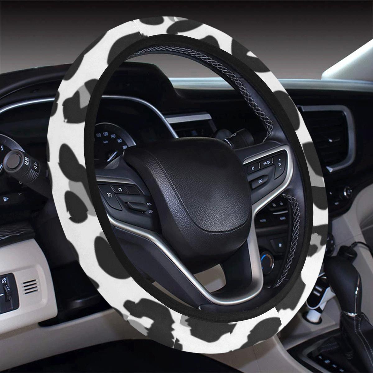 Snow Leopard Skin Print Steering Wheel Cover With Elastic Edge