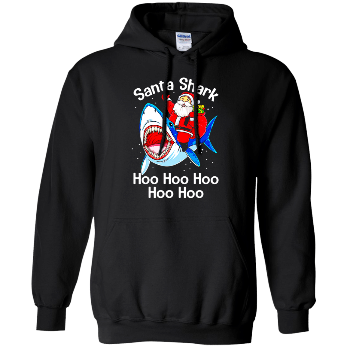 Buy Santa Shark Hoo Hoo Hoo Hoo Hoo Christmas Shirt G185 Gildan Pullover Hoodie 8 oz.