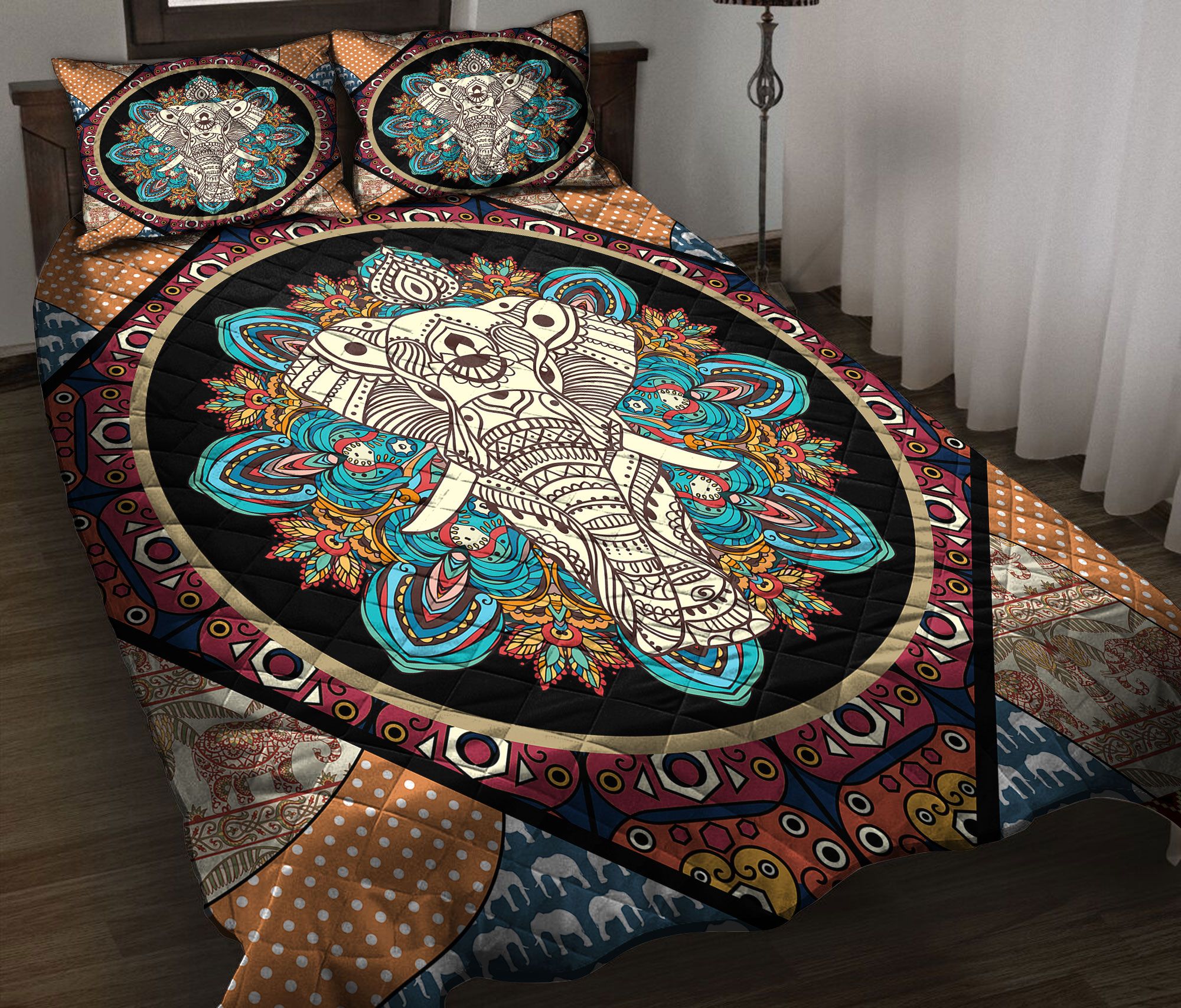 Quilt Bedding Set Twin Queen King Size Bed Quilts Quilting Fabric – Elephant Mandala Awesome Ty2701214