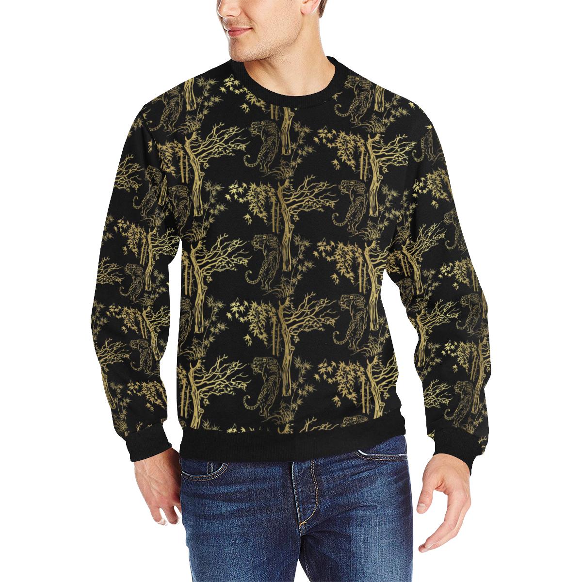 Bengal Tiger and Tree Pattern Men’s Crew Neck Sweatshirt