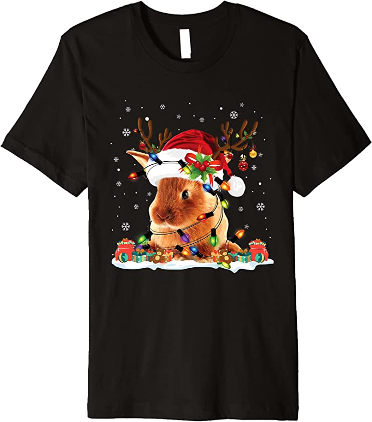 Rabbit Christmas Reindeer Santa Hat Pajama Lover Premium T-Shirt