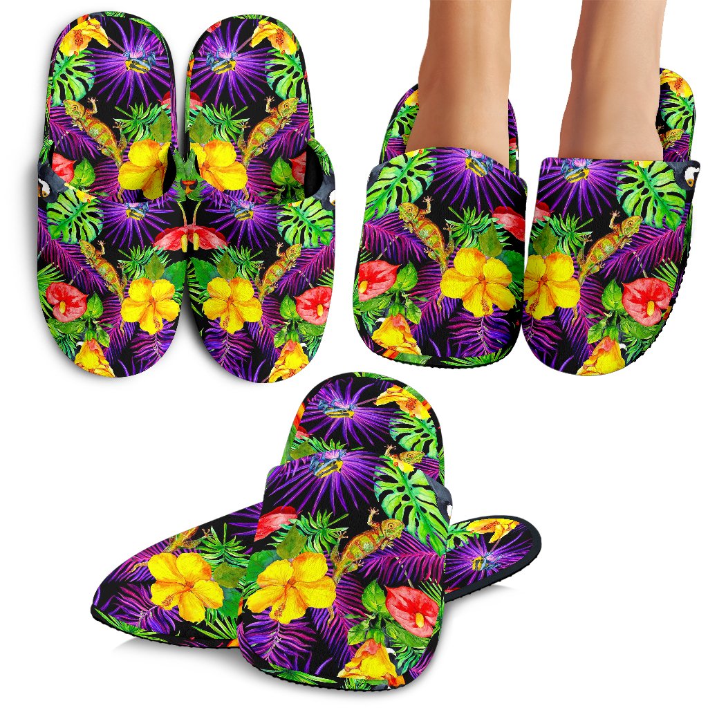 Dark Hawaii Tropical Pattern Print Slippers Ha17415