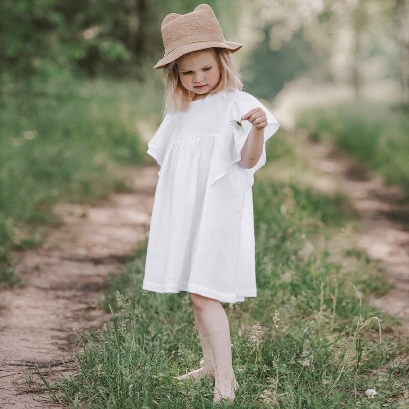 100% Cotton Pastoral Style Girls Dress Summer New Casual Loose Petal Short Sleeve Sweet Princess Dresses Children Clothes TZ63 alx