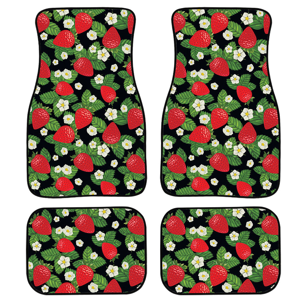 Strawberry And Flower Pattern Print Front And Back Car Floor Mats, Front Car Mat