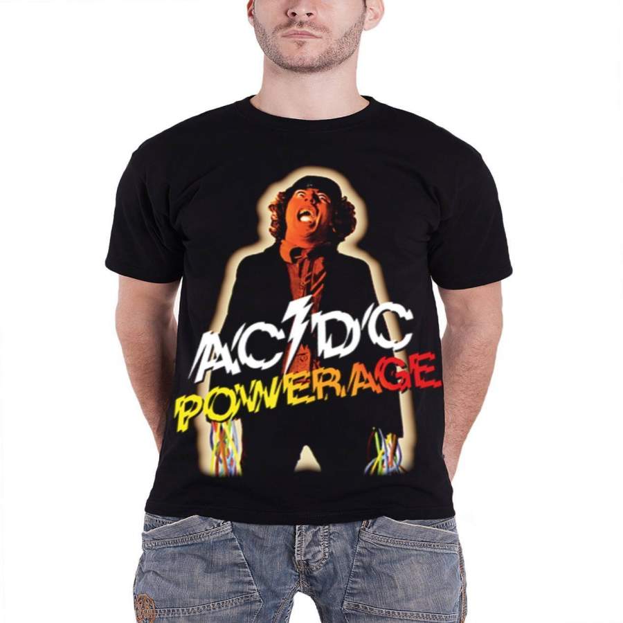 AC/DC Mens T Shirt Black Powerage Band Logo Angus Official