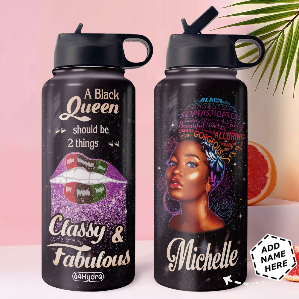 Black Queen Lips Personalized Hhs0911002 Stainless Steel Bottle With Straw Lid