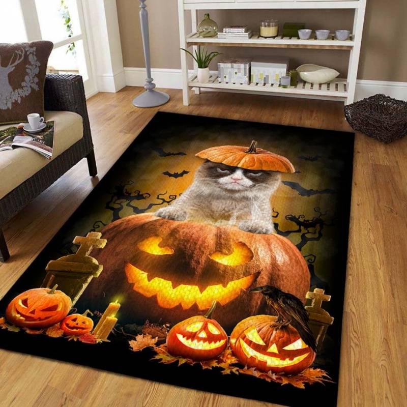 Grumpy Cat Pumpkin Halloween D1008 Rug