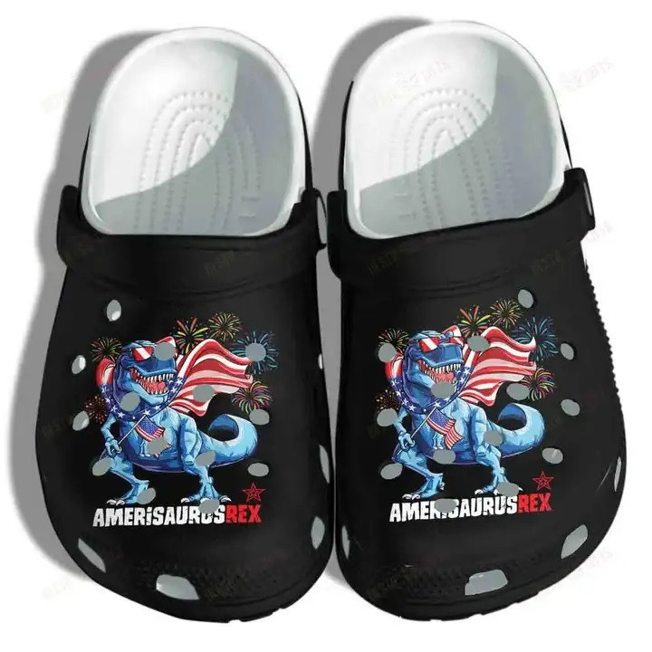 Dinosaur 4Th July Amerisaurus Rex Black Crocband Clogs