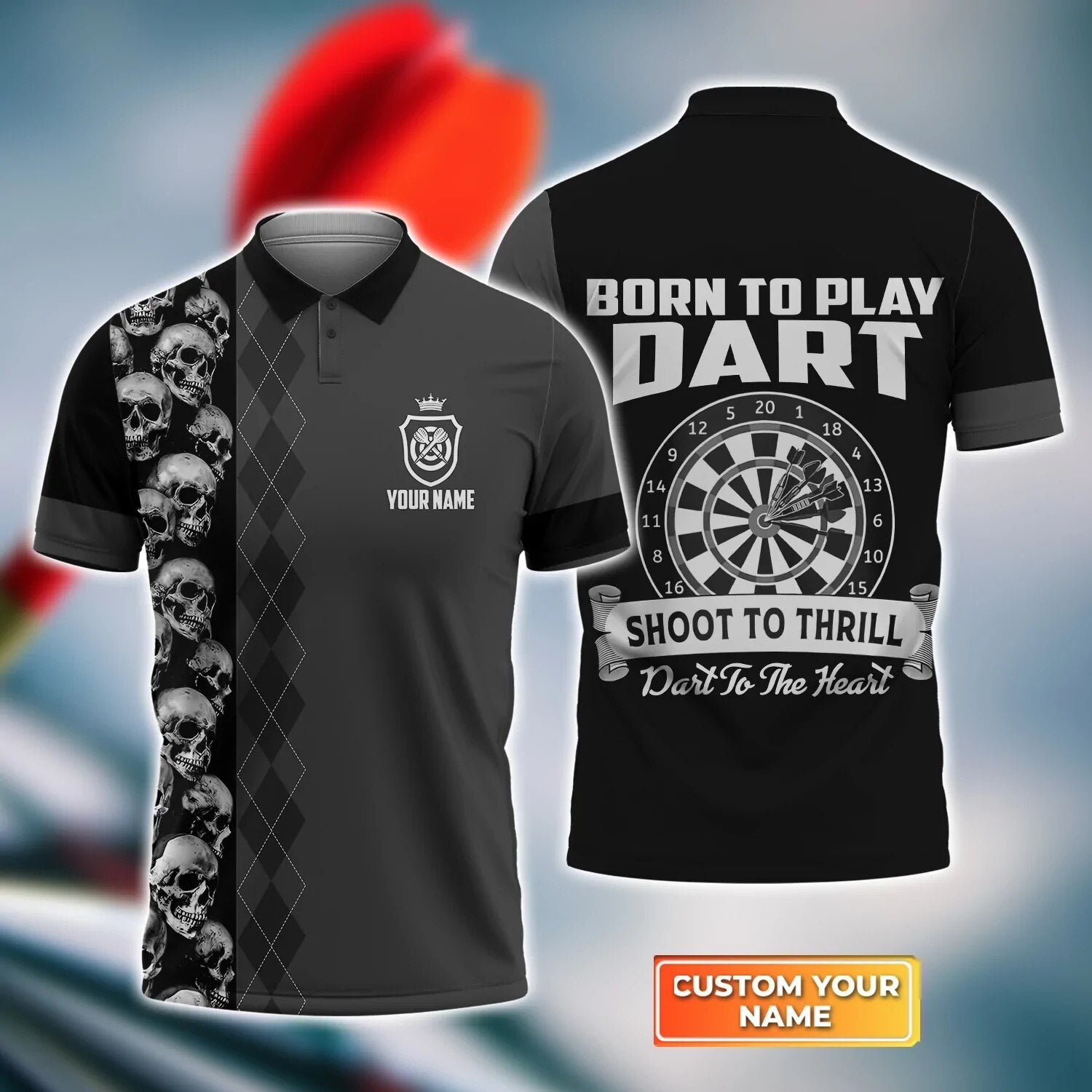 Personalized Dart To The Heart 3D All Over Print Polo Shirt For Man, Born To Play Dart