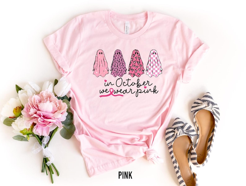 Breast Cancer Support Squad Shirt, Breast Cancer Shirt, In October We Wear Pink Ghosts, Breast Cancer Awareness Gift,Warrior Pink Ribbon Tee