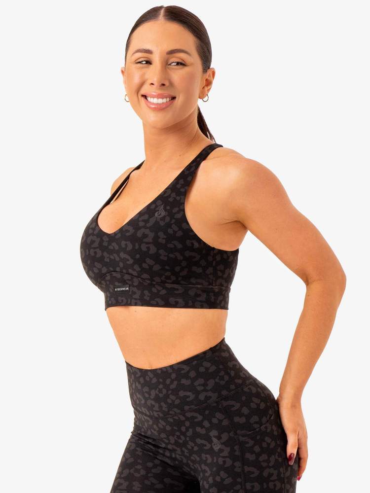 Ultra V-Neck Sports Bra Black Leopard