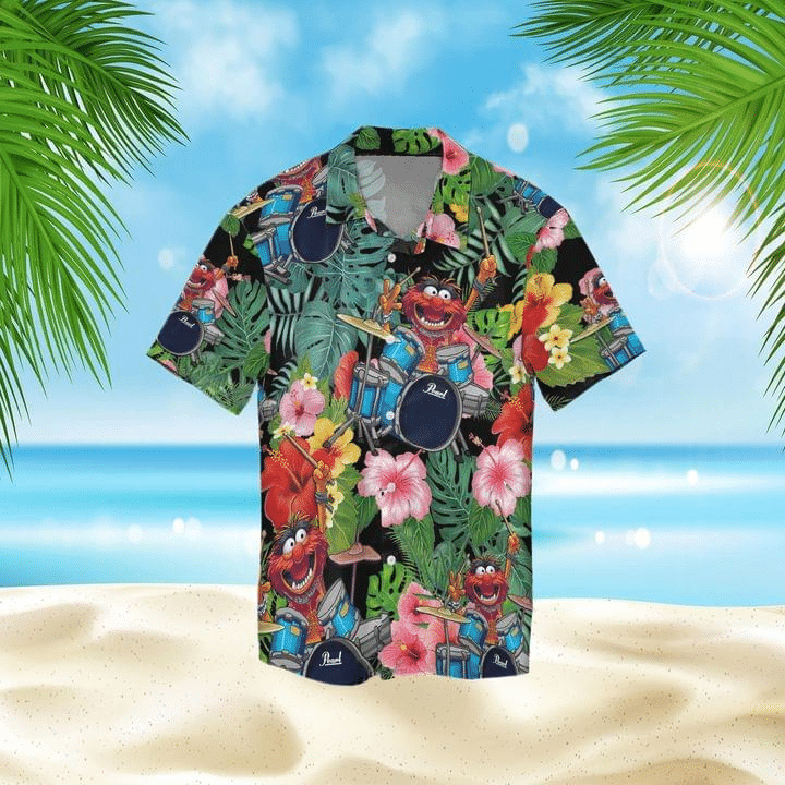 The Muppet Show Drummer Print Short Sleeve Hawaii Casual Shirt Ha69840