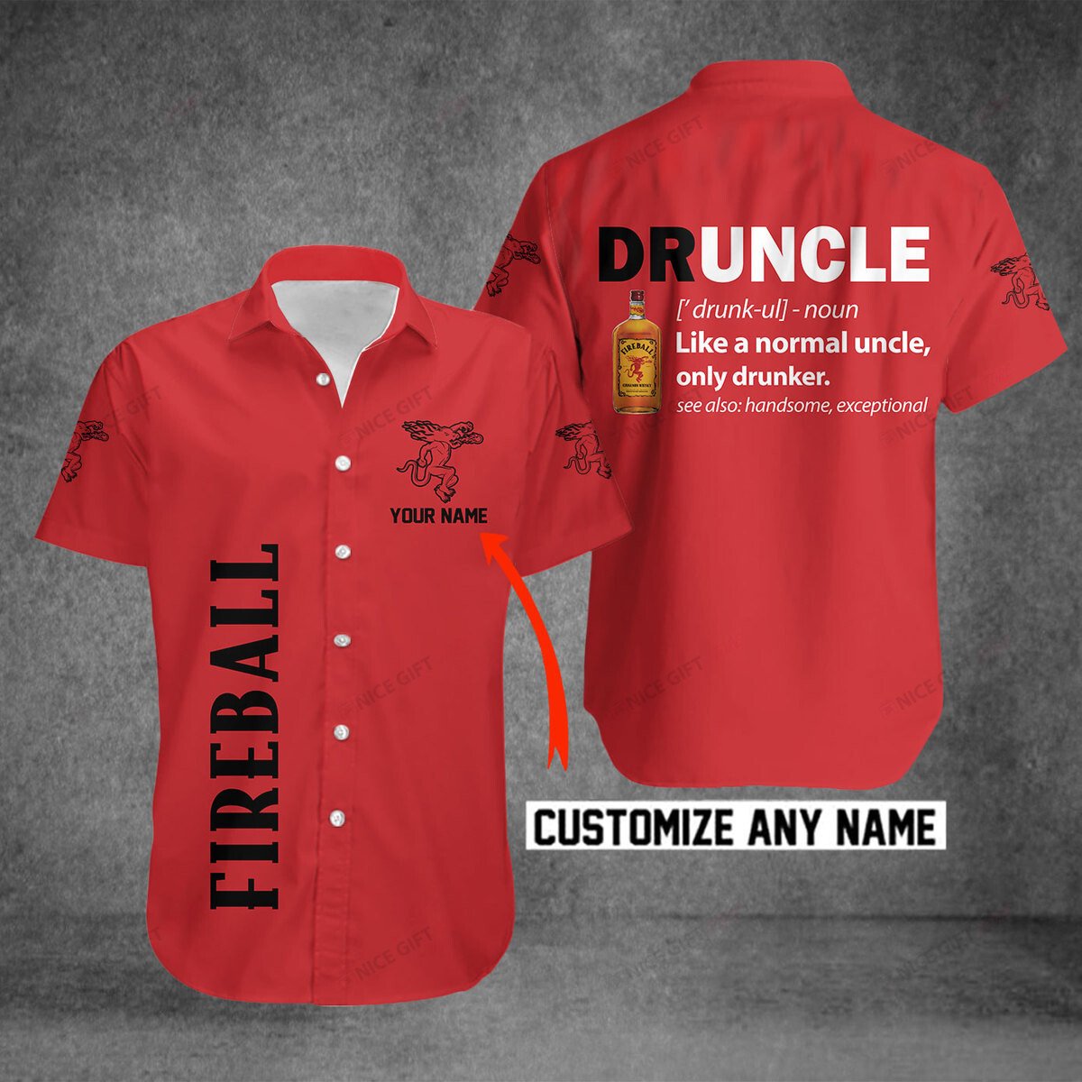 Fireball Cinnamon Whisky Druncle Custom Name Hawaiian Shirt 3Hs-B5Z8