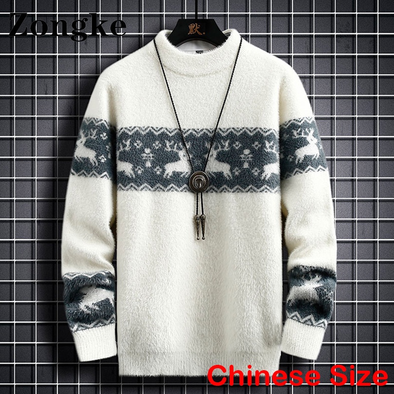 Zongke Elk Printed Men Sweater Vintage Fall Sweaters For Men Clothing Pullover Men Winter Clothes 2XL 2022 Autumn New Arrivals alx