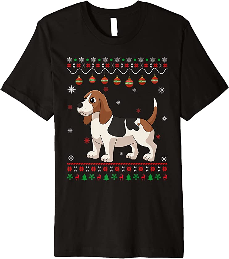 Basset Hound Dog Ugly Design Matching Ugly Christmas Holiday Premium T-Shirt