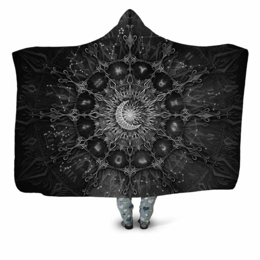 Zodiac Calendar Mandala – Black Blanket