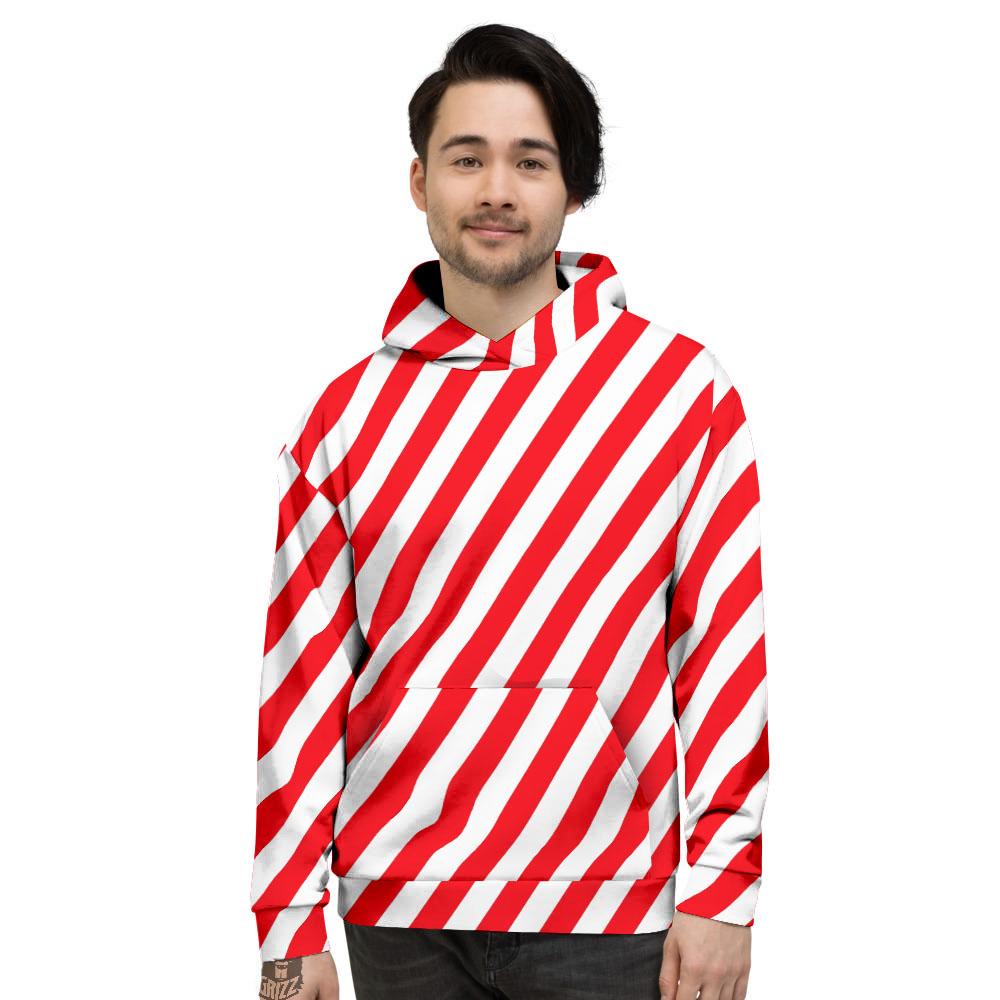 Candy Cane Striped White And Red Print Men’S Hoodie