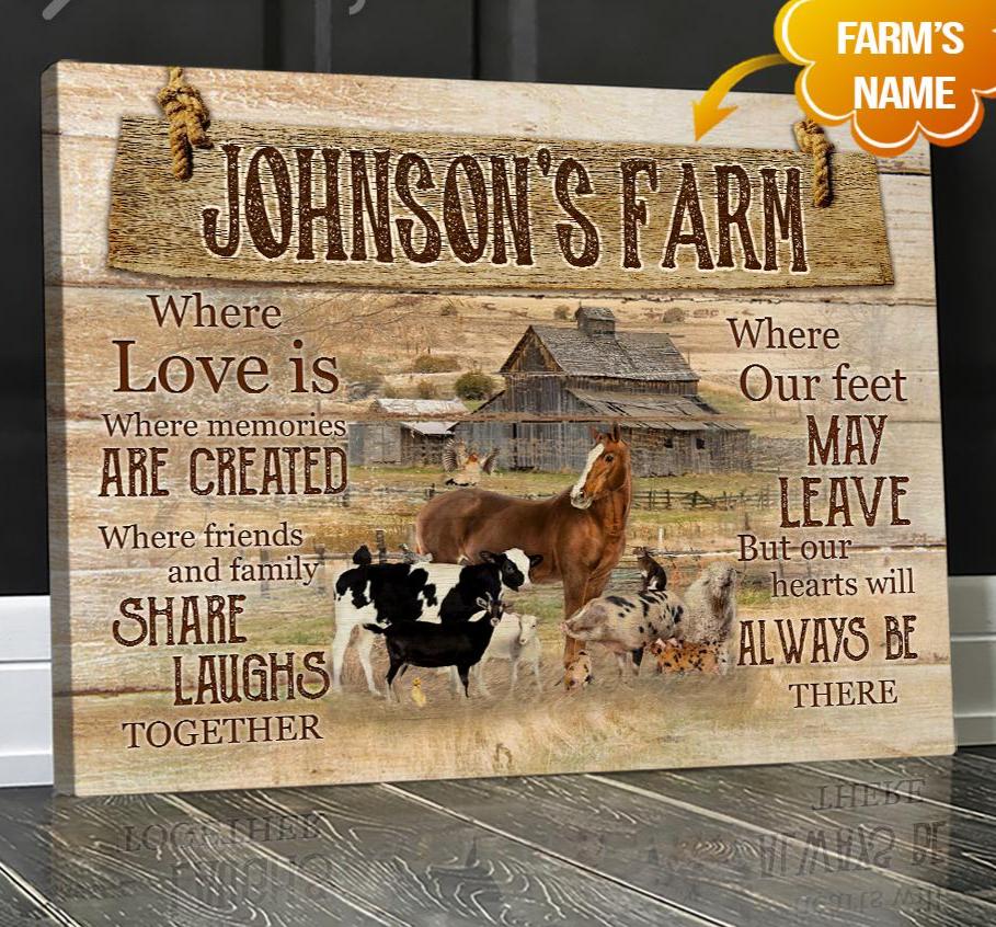 Personalized Name Text Rustic Farm Animals Canvas, Poster Farmhouse Hanging – Farm Is Where Love Is