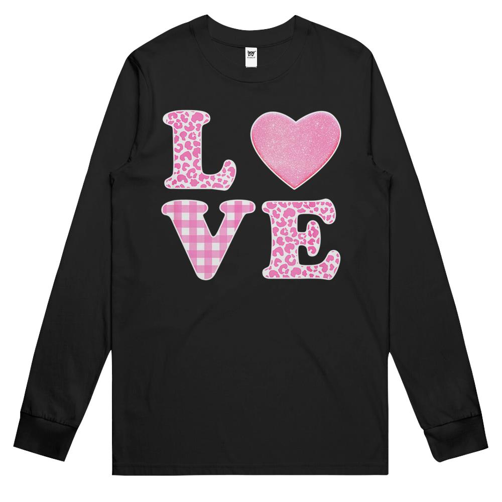 Pink Valentines Love Heart Leopard Plaid Long Sleeve T Shirts