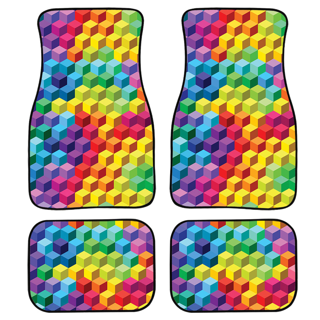 Rainbow Cubes Pattern Print Front And Back Car Floor Mats, Front Car Mat