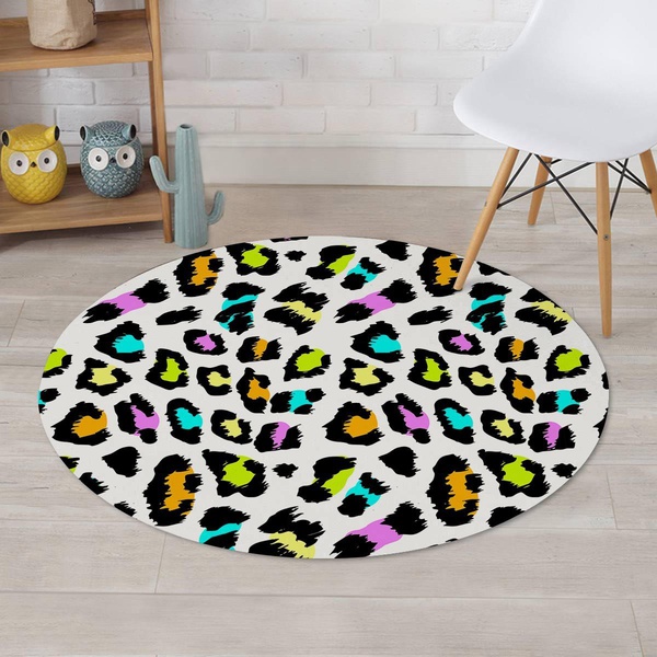 White Leopard Round Rug